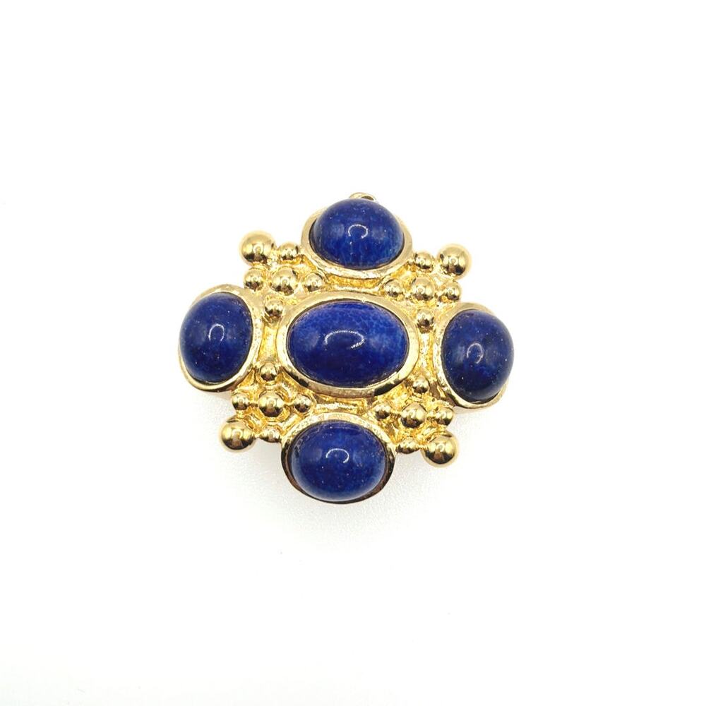 Maltese Cross Vintage Brooch With Faux Lapis Blue Cabochons 1.5”